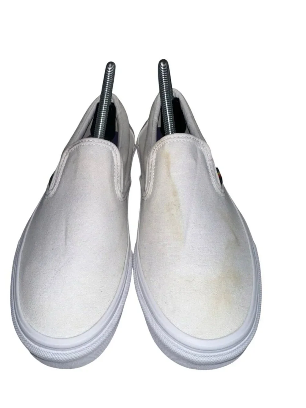 Vans Classic Slip On Rainbow Soles Trim Sneakers White 7.5 Men 9 Women Pride